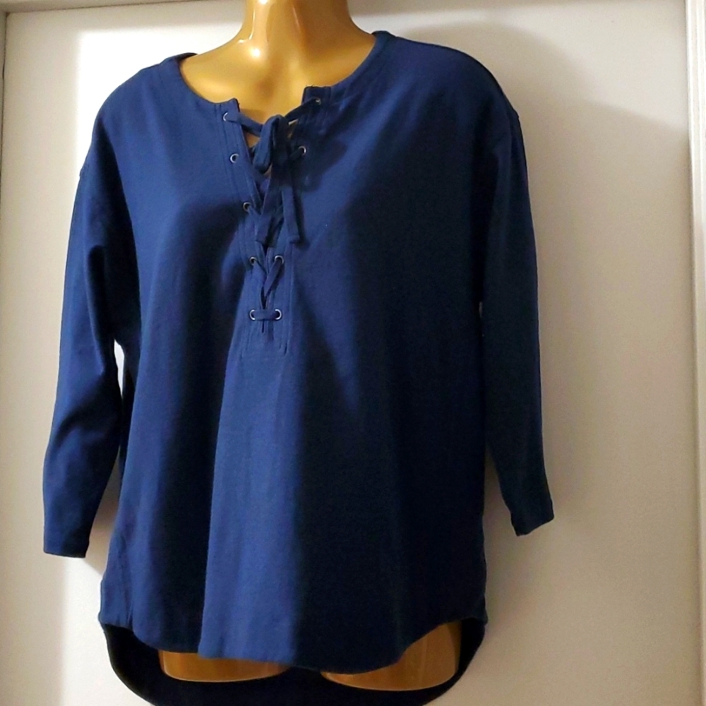 Madewell Women Blue Libra Lace-Up Tee S